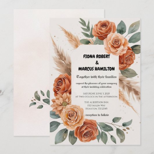 Terracotta Florals Rustic Earthy Boho Wedding Save The Date (Vorne/Hinten)