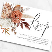 Terracotta Florals Script QR Code Wedding RSVP Karte