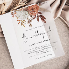 Terracotta Florals Script Wedding Pergament Einladungen