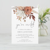 Terracotta Florals Sie eingeladen QR Code Wedding Einladung (Stehend Vorderseite)