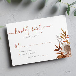 Terracotta foliage boho Blütenhochzeit RSVP Karte