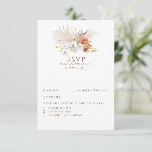 Terracotta Foliage Boho Wedding RSVP (Stehend Vorderseite)