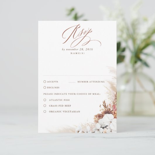 Terracotta Foliage Boho Wedding RSVP (Stehend Vorderseite)