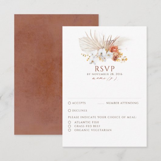 Terracotta Foliage Boho Wedding RSVP Karte (Vorne/Hinten)