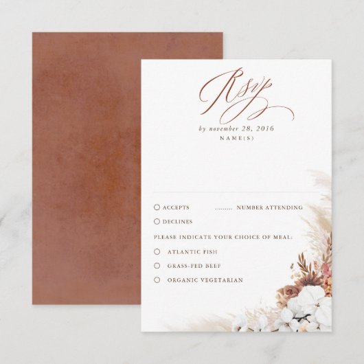 Terracotta Foliage Boho Wedding RSVP Karte (Vorne/Hinten)