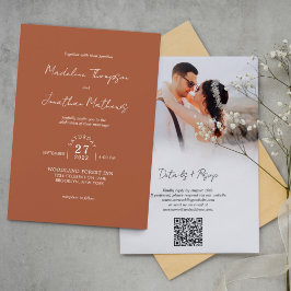 Terracotta Foto Budget Hochzeit QR Code UAwg Einladung