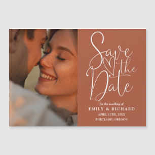 Terracotta-Foto-Elegante-Hochzeit-Sparen-Sie-Das-D Magneteinladung