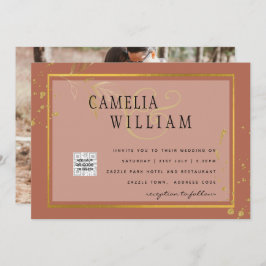 Terracotta FOTO QR CODE Hochzeit Einladung Retten