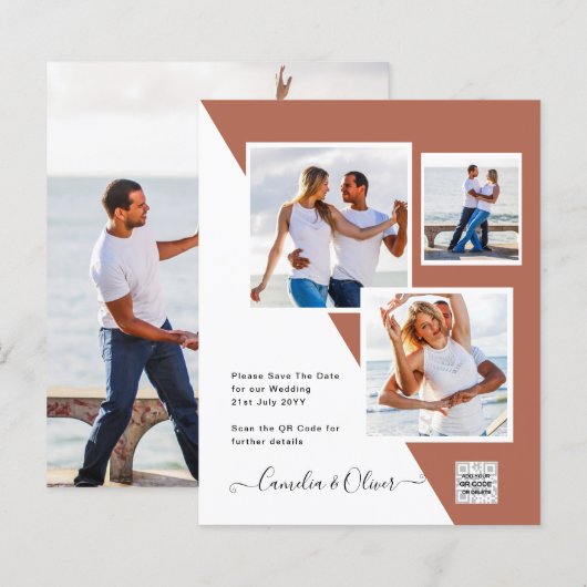 Terracotta FOTO QR CODE Hochzeit Einladung Retten  (Vorne/Hinten)