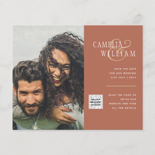 Terracotta FOTO QR CODE Hochzeit Einladung Retten  Flyer (Vorne)
