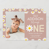 Terracotta Foto Retro Daisy 1. Geburtstag Einladung (Vorne/Hinten)