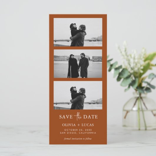 Terracotta-Foto Strip QR-Code Save the Date (Stehend Vorderseite)