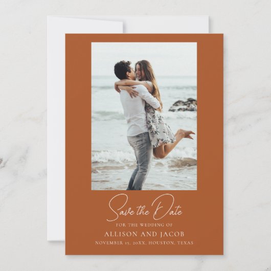 Terracotta Foto Wedding Save the Date (Vorderseite)