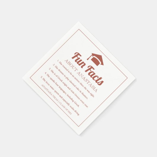 Terracotta Fun Facts class of 2022 graduation cap Serviette (Ecke)