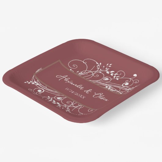 Terracotta Geblüht Polterabend Paper Teller (Gewinkelt)