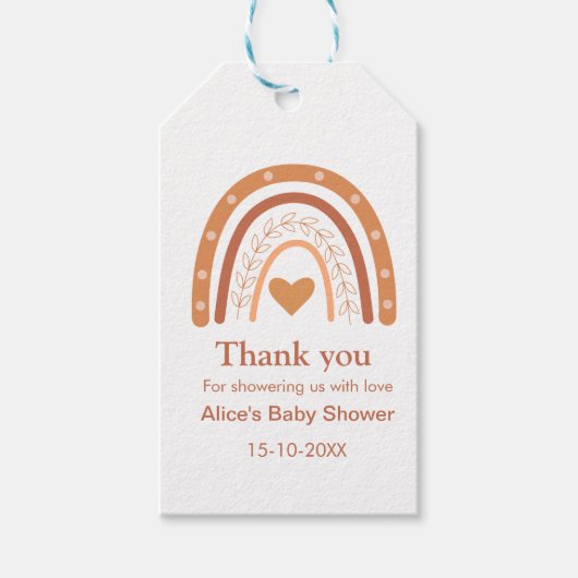 Terracotta Gender Neutral Boho Regenbogen Danke Geschenkanhänger (Vorderseite)