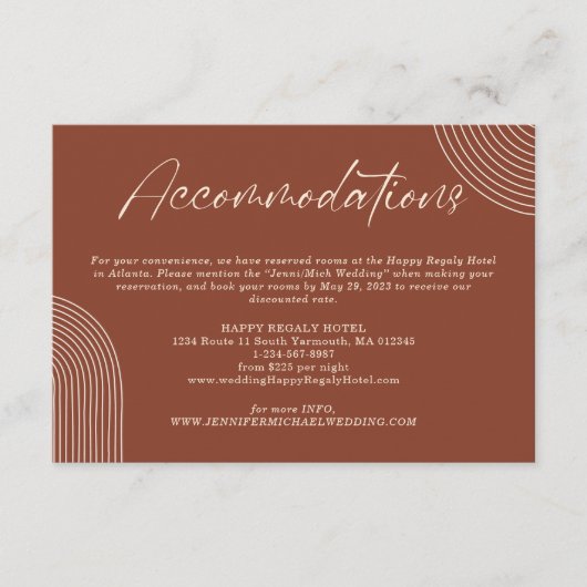 Terracotta Geometric Line Art Unterkünfte Begleitkarte (Vorderseite)