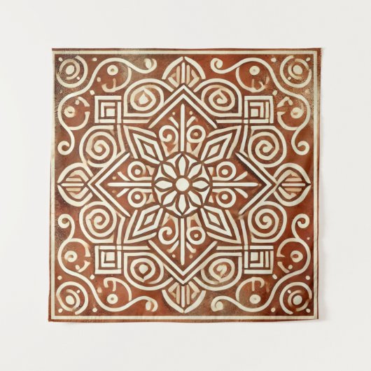 Terracotta Geometric Pattern Wall Tapestes Wandteppich (Vorderseite (Horizontal))