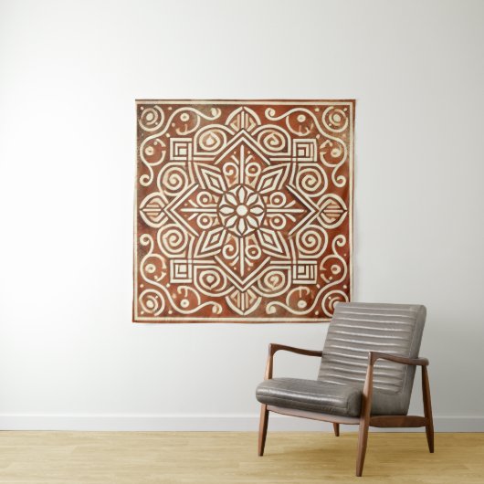 Terracotta Geometric Pattern Wall Tapestes Wandteppich (Beispiel (Horizontal))