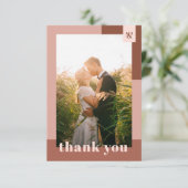 Terracotta Geometric Typografy Foto Wedding Dankeskarte (Stehend Vorderseite)