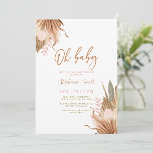 Terracotta getrocknete Palmen Kinderdusche Einladu Einladung (Stehend Vorderseite)