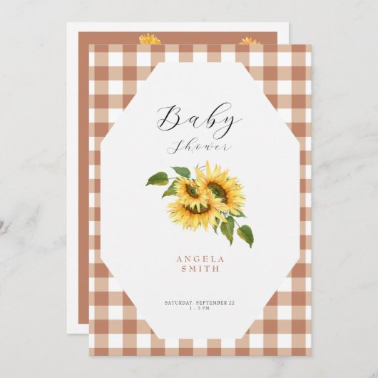 Terracotta Gingham Sunflower Generic Baby Dusche Einladung (Vorne/Hinten)