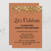 Terracotta Glitzer 50. Geburtstag Feiern Einladung (Vorne/Hinten)
