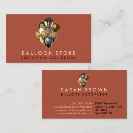Terracotta Glitzer Event Party Deco Balloon Visitenkarte (Vorne/Hinten)