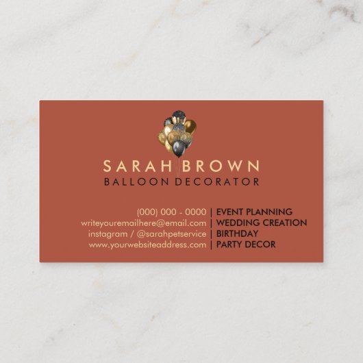 Terracotta Glitzer Event Party Deco Balloon Visitenkarte (Rückseite)