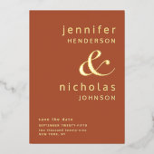 Terracotta Gold Ampere und Hochzeit retten das Dat Folieneinladung (Vorderseite)