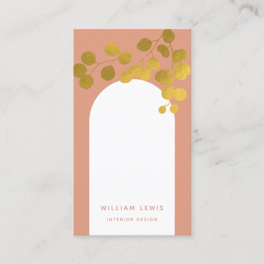 Terracotta Gold Blätter Moderner Arch QR Code Visitenkarte (Vorderseite)
