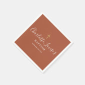 Terracotta Gold Cross Taufe Christening Serviette (Ecke)