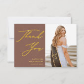 Terracotta Gold Elegante Script Foto Abschluss Dankeskarte (Vorderseite)
