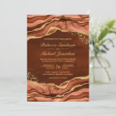 Terracotta Gold Fluid Ink Foto Wedding Einladung (Stehend Vorderseite)