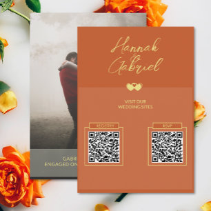 Terracotta Gold Foto Wedding QR CD Umschließungska Begleitkarte