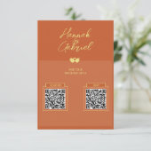 Terracotta Gold Foto Wedding QR CD Umschließungska Begleitkarte (Stehend Vorderseite)