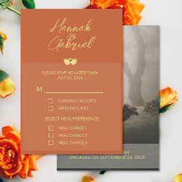 Terracotta Gold Foto Wedding RSVP Response Card