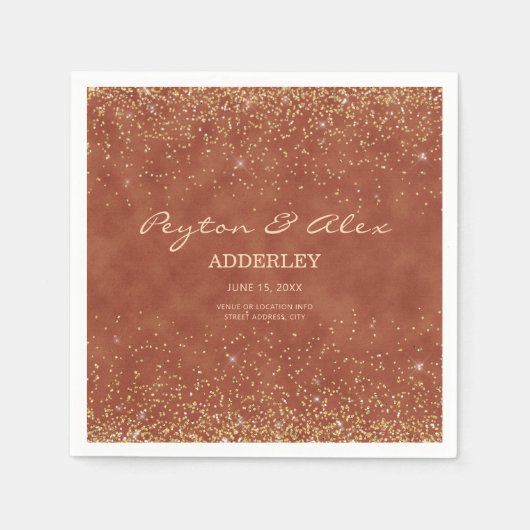 Terracotta Gold Glitzer Hochzeitsempfang Serviette (Vorderseite)