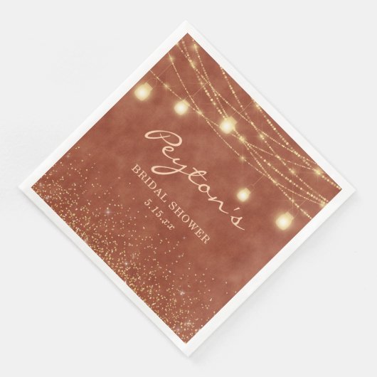 Terracotta Gold Glitzer String Brautparty Serviette (Ecke)