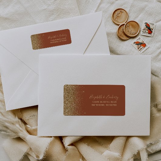 Terracotta Gold Glitzer Wedding Rücksendeadresse