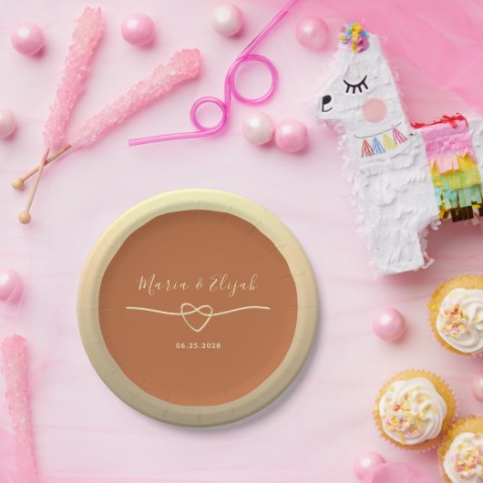 Terracotta Gold Heart Wedding Pappteller (Party)