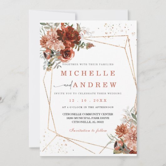 Terracotta Gold Hochzeitsvorlage Einladung (Vorderseite)