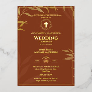 Terracotta Gold Katholische Hochzeit Folieneinladung