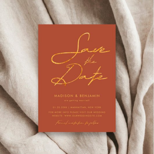 Terracotta Gold Moderne Typografie Hochzeit Save The Date