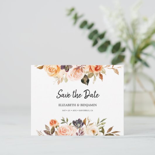 Terracotta Gold Orange Save the Date Postkarte (Stehend Vorderseite)