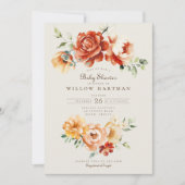 Terracotta Gold Rose Blumenstrauß Herbst Kinderdus Einladung (Vorderseite)