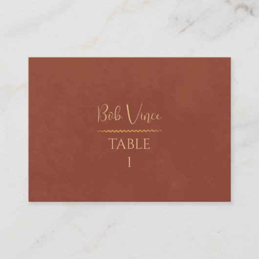 Terracotta & Gold Warm Boho Luxe Romantische Hochz Platzkarte (Vorderseite)