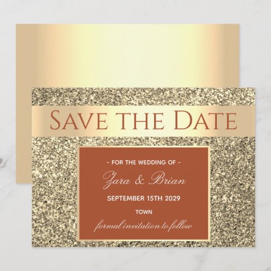 Terracotta Gold Wedding Save The Date (Vorne/Hinten)
