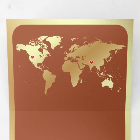 Terracotta Gold World Map QR Code Photo Wedding Dreifach Gefaltete Einladung (Innen Erste Seite)
