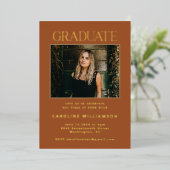 Terracotta Gold Zwei Fotos Graduierungsparty Folieneinladung (Stehend vorne)